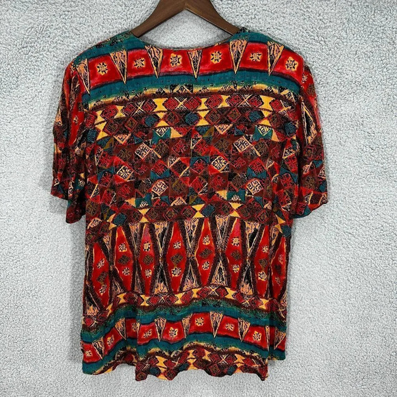 Rabbit Rabbit Rabbit designs top womens 14P red geometric art to wear up vtg - Picture 2 of 6